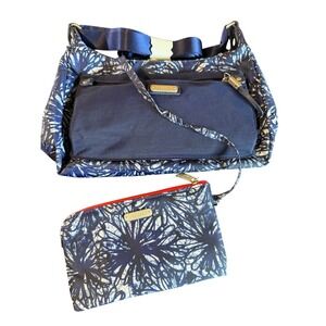 Baggallini Out & About Nylon Crossbody Bag with Wristlet Blue Floral Lightweight